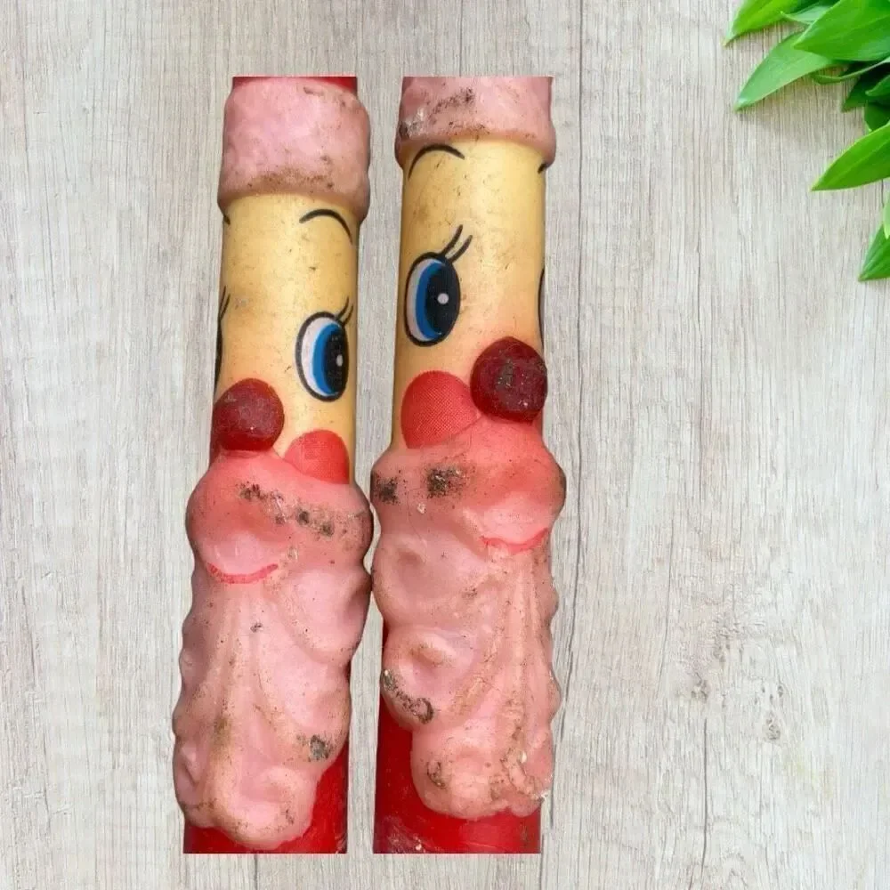1960s Mid Century Christmas Santa Clause Stick Candles